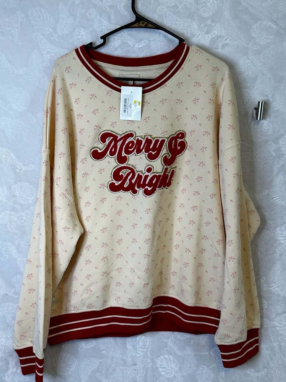 Simply Southern Collection Merry & Bright Floral Varsity Sweatshirt XXL